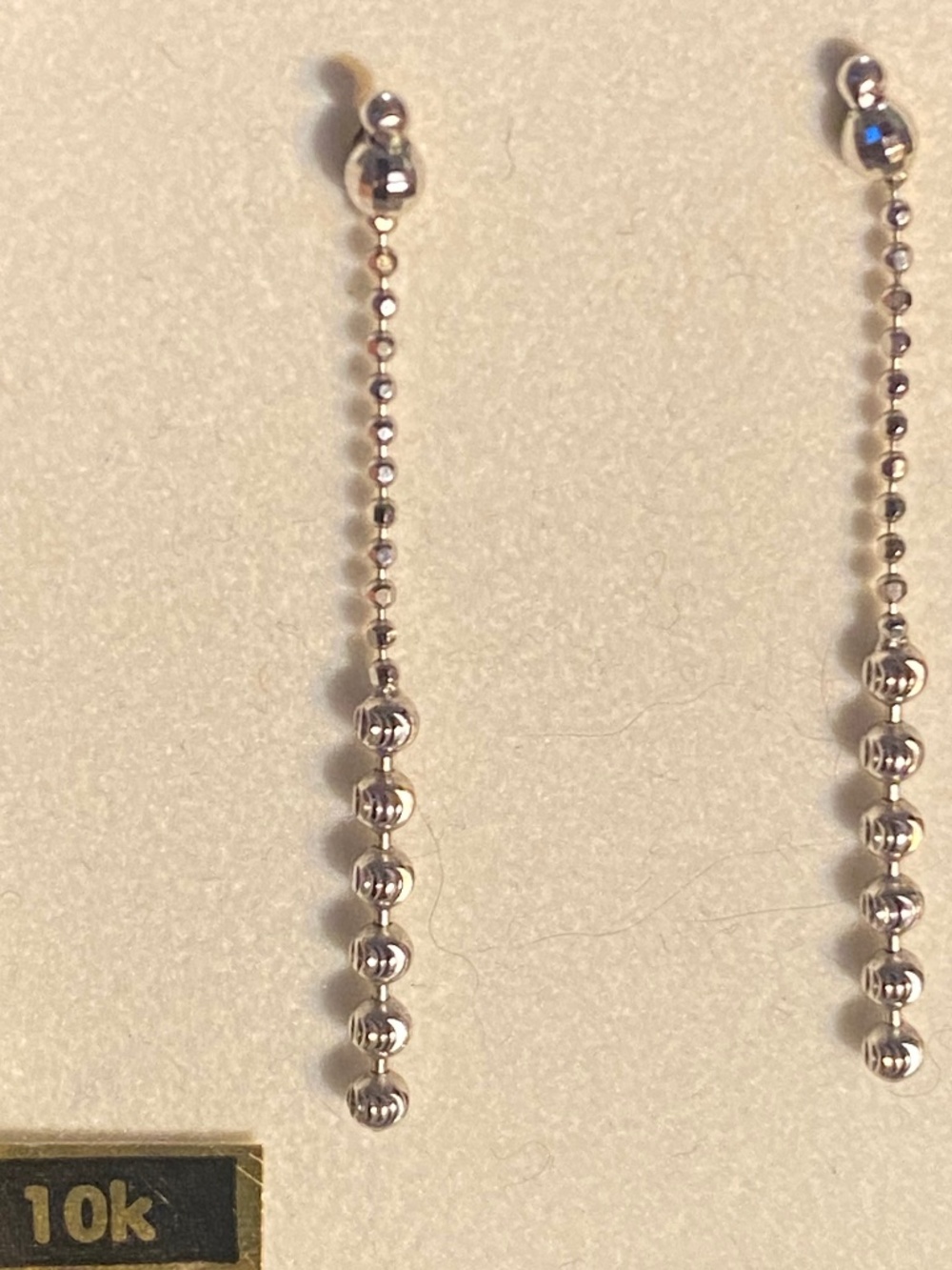 10k white gold dangling chain faceted bead earrings